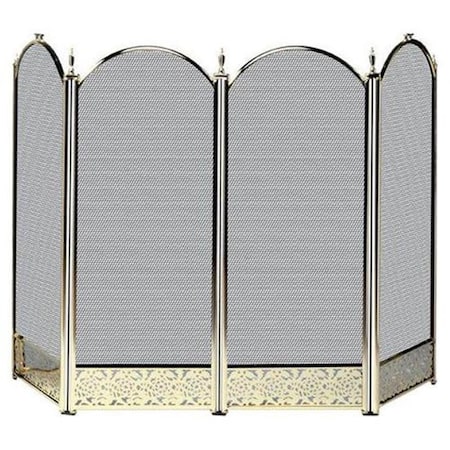 Blueprints 4 Fold Polished Brass Screen With Decorative Filigree BL2674786